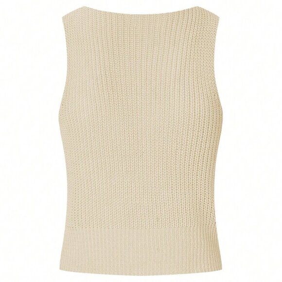 Apricot Casual Women's Solid Color Knitted Sleeveless Top - Picture 3 of 7